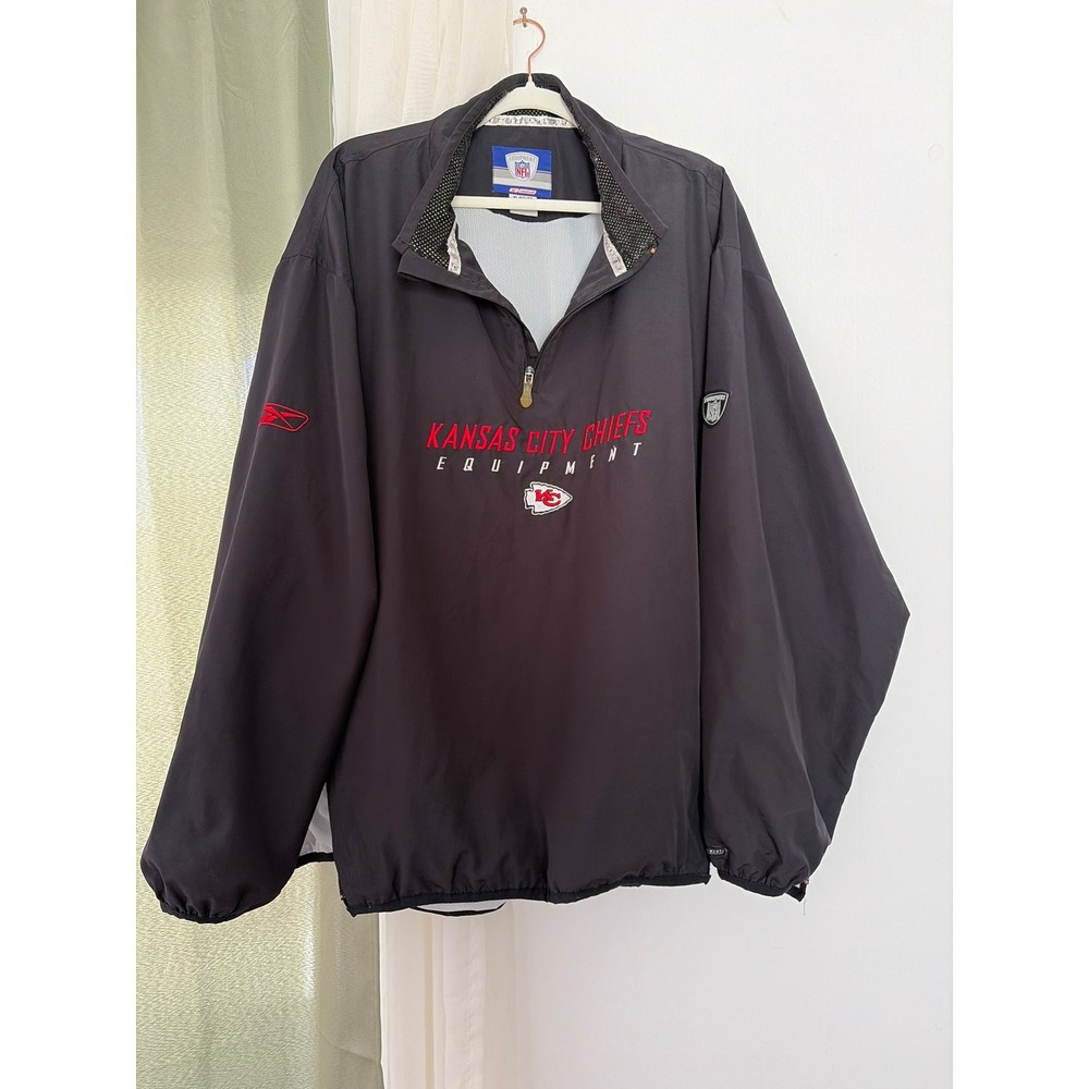 Reebok Kansas City Chiefs Windbreaker Mens XL Black Vintage Quarter Zip Jacket